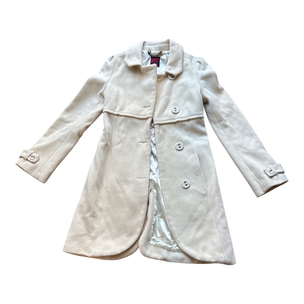Miss Sixty Women Cream Wool Blend Textured Button Front Coat Jacket XS W792 4353